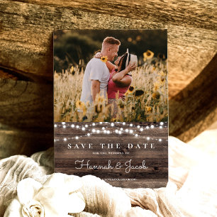 Rustic Wood String Lights Wedding Save The Date