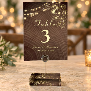 Rustic Wood String Lights Wedding Table Number