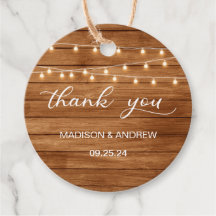 Rustic Wood String Lights Wedding Thank You