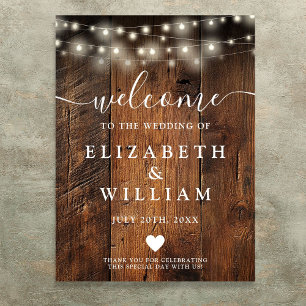 Rustic Wood String Lights Wedding Welcome Sign