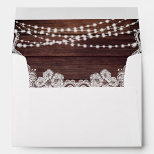 Rustic Wood String Lights White Lace Address Envelope