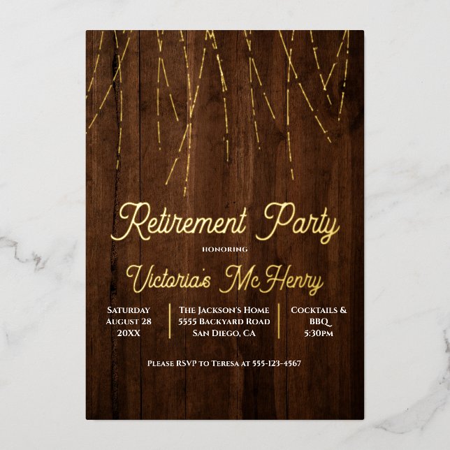 Rustic Wood String of lights Retirement Party (Front)
