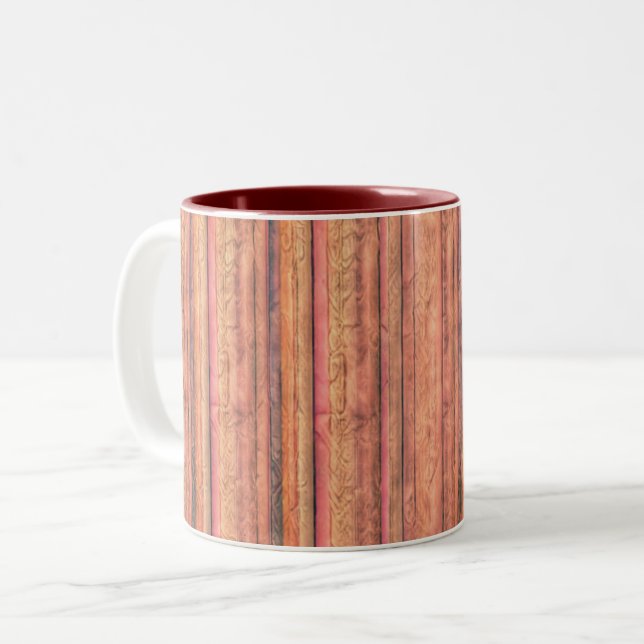 Rustic Wood Striped Two-Tone Coffee Mug (Front Left)