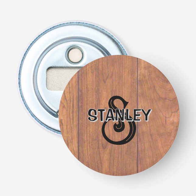 Rustic Wood-Style Personalised Bottle Opener (Front)