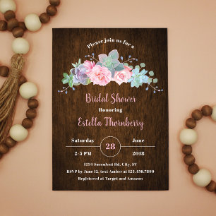 Rustic Wood Succulent Bridal Shower Invitation