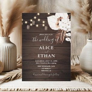 Rustic Wood Summer Boho Flowers Wedding Invitation