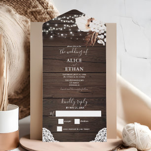 Rustic Wood Summer Boho Tropical Flowers Script All In One Invitation