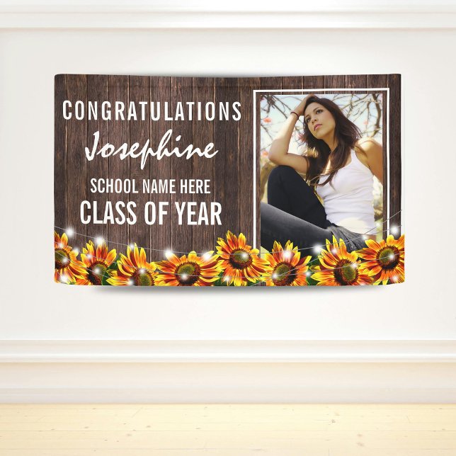 Rustic Wood Sunflower 2025 Graduation Photo Banner (Creator Uploaded)