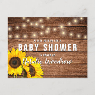 Rustic Wood Sunflower Baby Shower Invitation Postcard