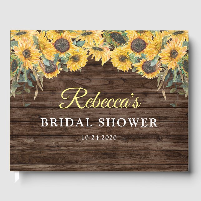 Rustic Wood Sunflower Bridal Shower Guest Books (Front)