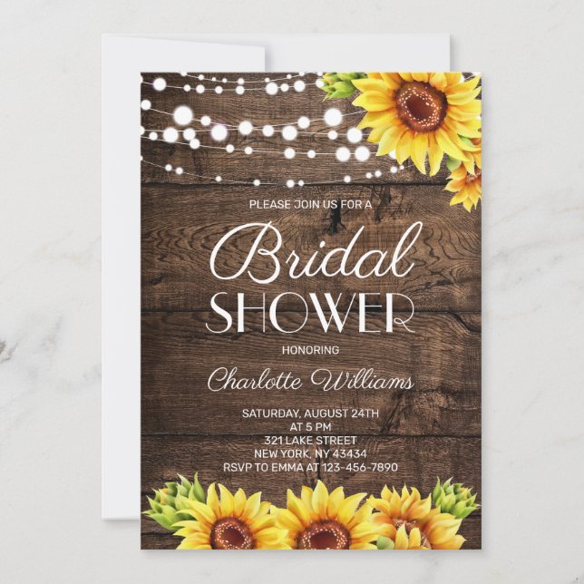 Rustic Wood Sunflower Bridal Shower Invitation (Front)