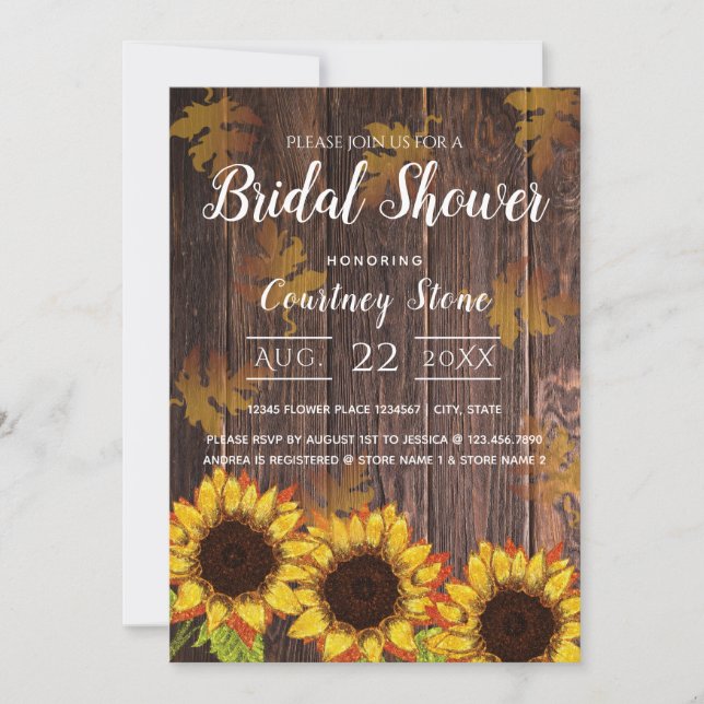 Rustic Wood & Sunflower | Bridal Shower Invitation (Front)