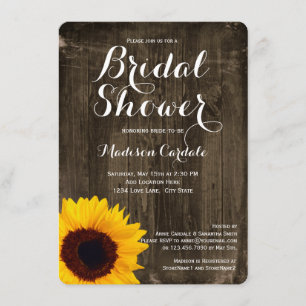 Rustic Wood Sunflower Bridal Shower Invitations