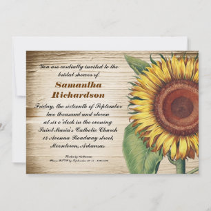 rustic wood & sunflower bridal shower invitations