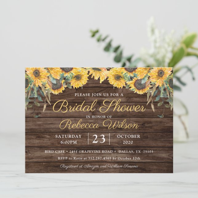Rustic Wood Sunflower Country Barn Bridal Shower Invitation (Standing Front)
