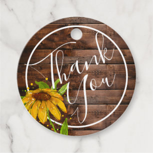 Rustic Wood Sunflower Country Wedding Thank You  Favour Tags