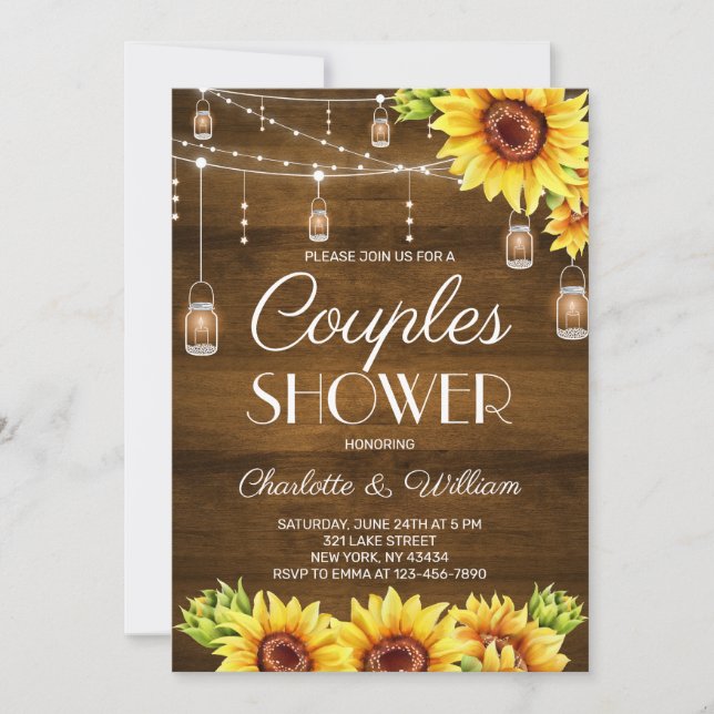 Rustic Wood Sunflower Couples Shower Invitation (Front)