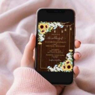 Rustic Wood Sunflower Dusty Blue Floral Wedding Invitation