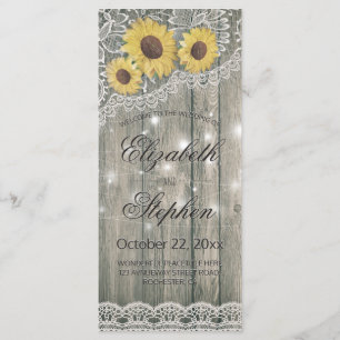 Rustic Wood Sunflower Elegant Lace Wedding Program Programme