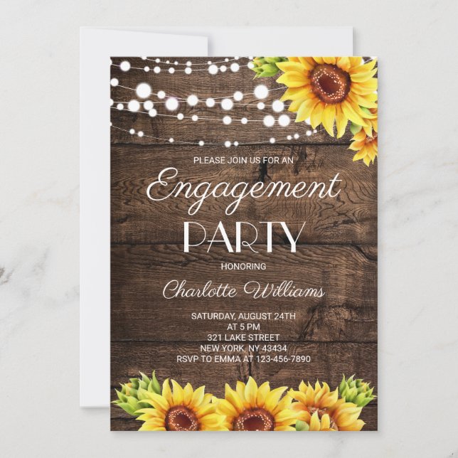 Rustic Wood Sunflower Engagement Party Invitation (Front)