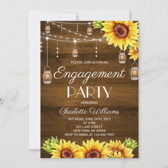 Rustic Wood Sunflower Engagement Party Invitation (Front)