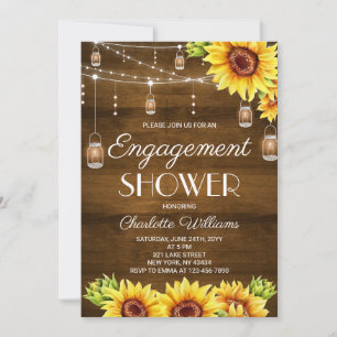 Rustic Wood Sunflower Engagement Shower Invitation