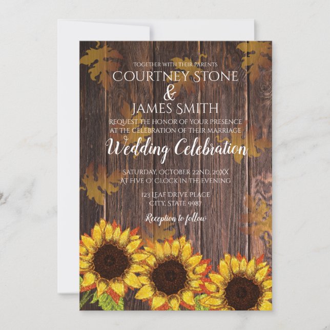 Rustic Wood & Sunflower | Fall Wedding Invitation (Front)