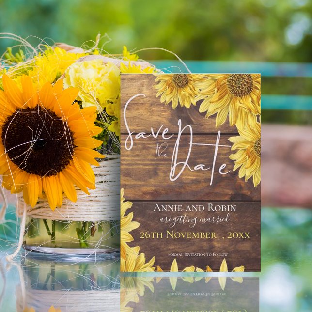 Rustic Wood Sunflower Fall Wedding Save The Date Invitation (Creator Uploaded)