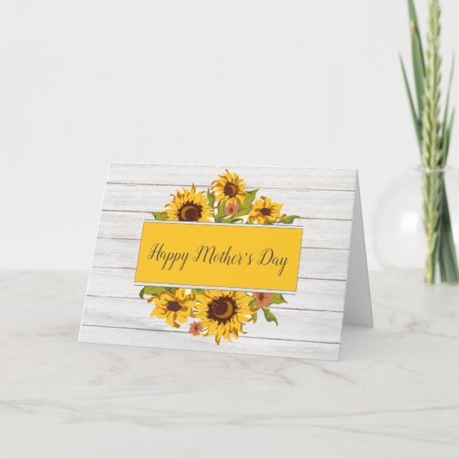 Rustic Wood Sunflower Floral Mother's Day Card (Front)