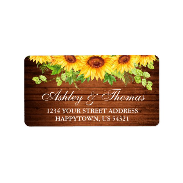 Rustic Wood Sunflower Floral Wedding Address Label (Front)