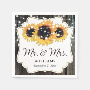 Rustic Wood Sunflower Floral Wedding Napkin