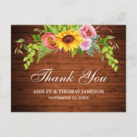 Rustic Wood Sunflower Floral Wedding Thank You