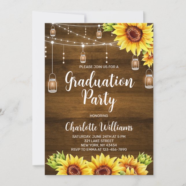 Rustic Wood Sunflower Graduation Party Invitation (Front)