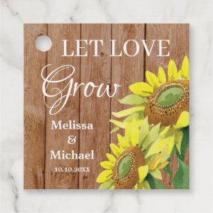 Rustic Wood Sunflower Let Love Grow Wedding Favour Tags