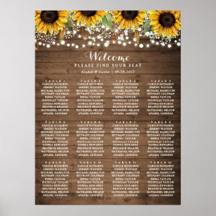 Rustic Wood Sunflower Lights Wedding Seating Chart