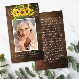 Rustic Wood Sunflower Memorial Prayer Card