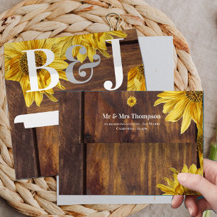 Rustic Wood Sunflower Monogram Fall Wedding Envelope