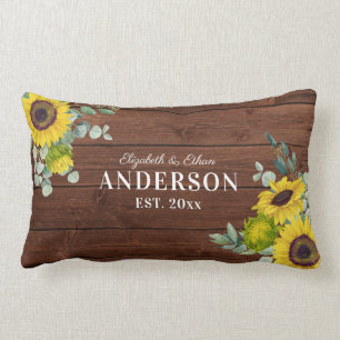Rustic Wood Sunflower Mr Mrs Newlywed Throw Pillow