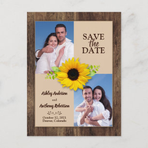 Rustic Wood Sunflower Photo Save the Date Magnet Postcard