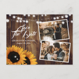 Rustic Wood Sunflower Save The Date Photo Announcement Postcard