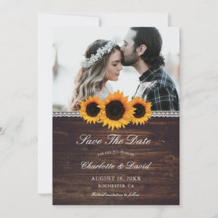 Rustic Wood & Sunflower Save The Date Photo Cards