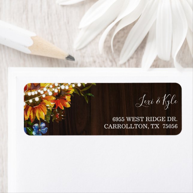 Rustic Wood Sunflower String Lights Address Label (Insitu)