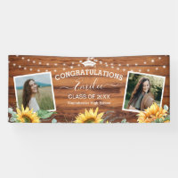 Rustic Wood Sunflower Two Photo Graduation