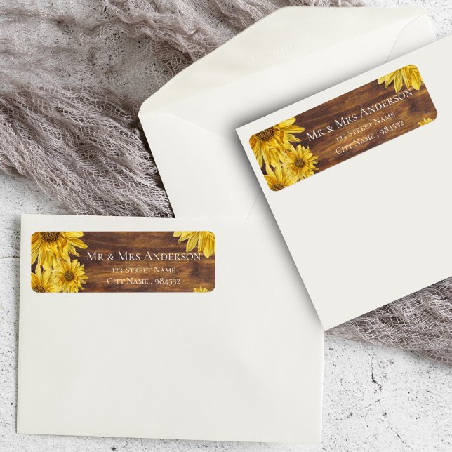 Rustic Wood Sunflower Wedding Return Address (Rustic Wood Sunflower Wedding Return Address Label)