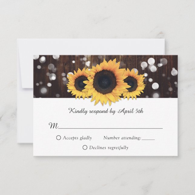 Rustic Wood Sunflower Wedding RSVP Card (Front)