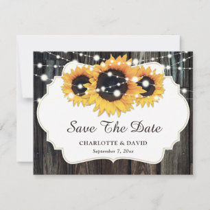 Rustic Wood Sunflower Wedding Save The Date Announcement