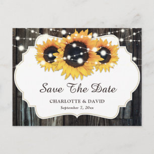 Rustic Wood Sunflower Wedding Save The Date Announcement Postcard
