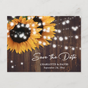 Rustic Wood Sunflower Wedding Save The Date Announcement Postcard