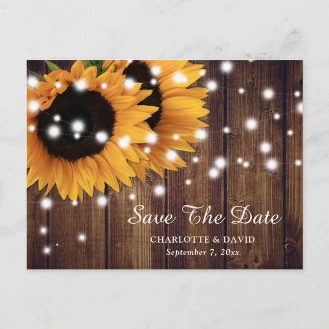 Rustic Wood Sunflower Wedding Save The Date Announcement Postcard (Front)