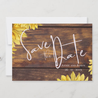 Rustic Wood Sunflower Wedding Save the Date Invitation
